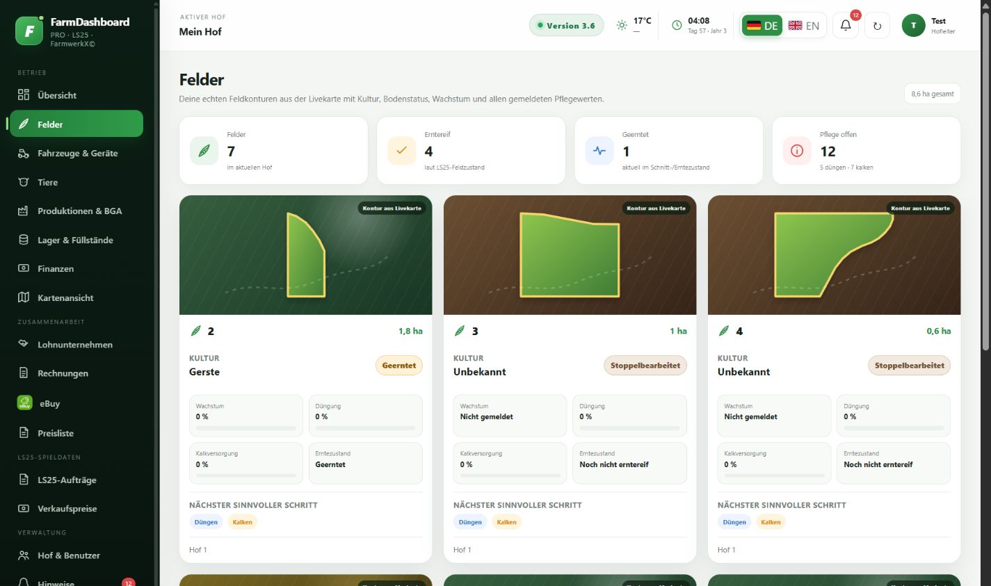 Originalaufnahme: Felder in FarmDashboard PRO