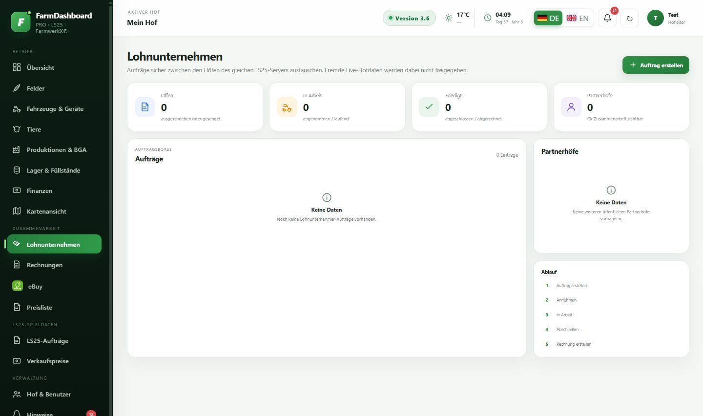 Originalaufnahme: Lohnunternehmen in FarmDashboard PRO
