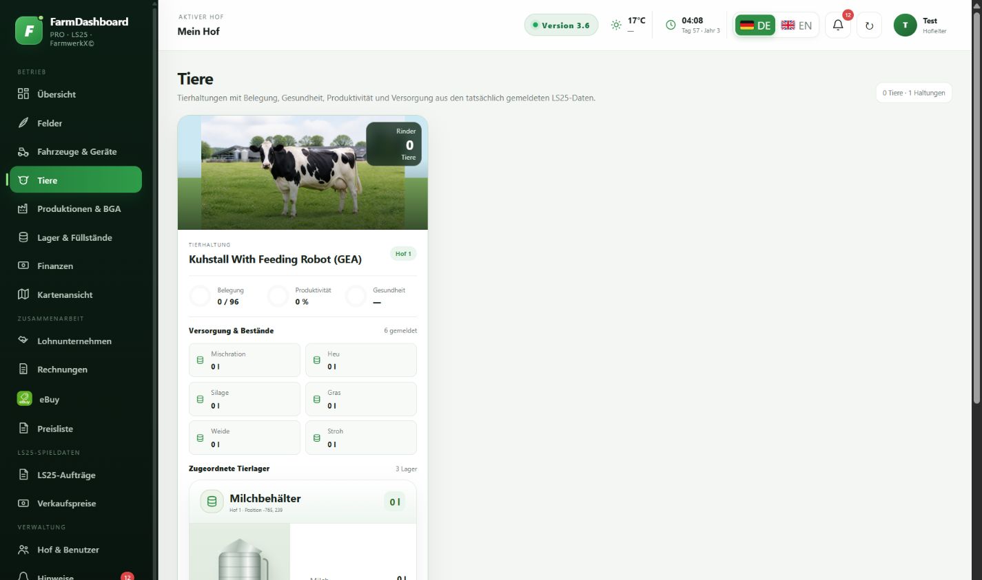 Originalaufnahme: Tiere in FarmDashboard PRO